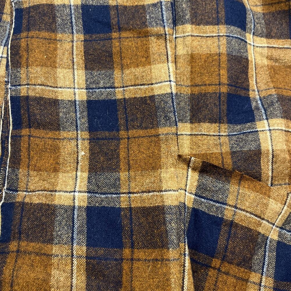 Vintage Wool Fabric Brown Blue Plaid